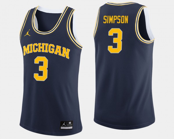 University of Michigan #3 For Men Zavier Simpson Jersey Navy High School College Basketball